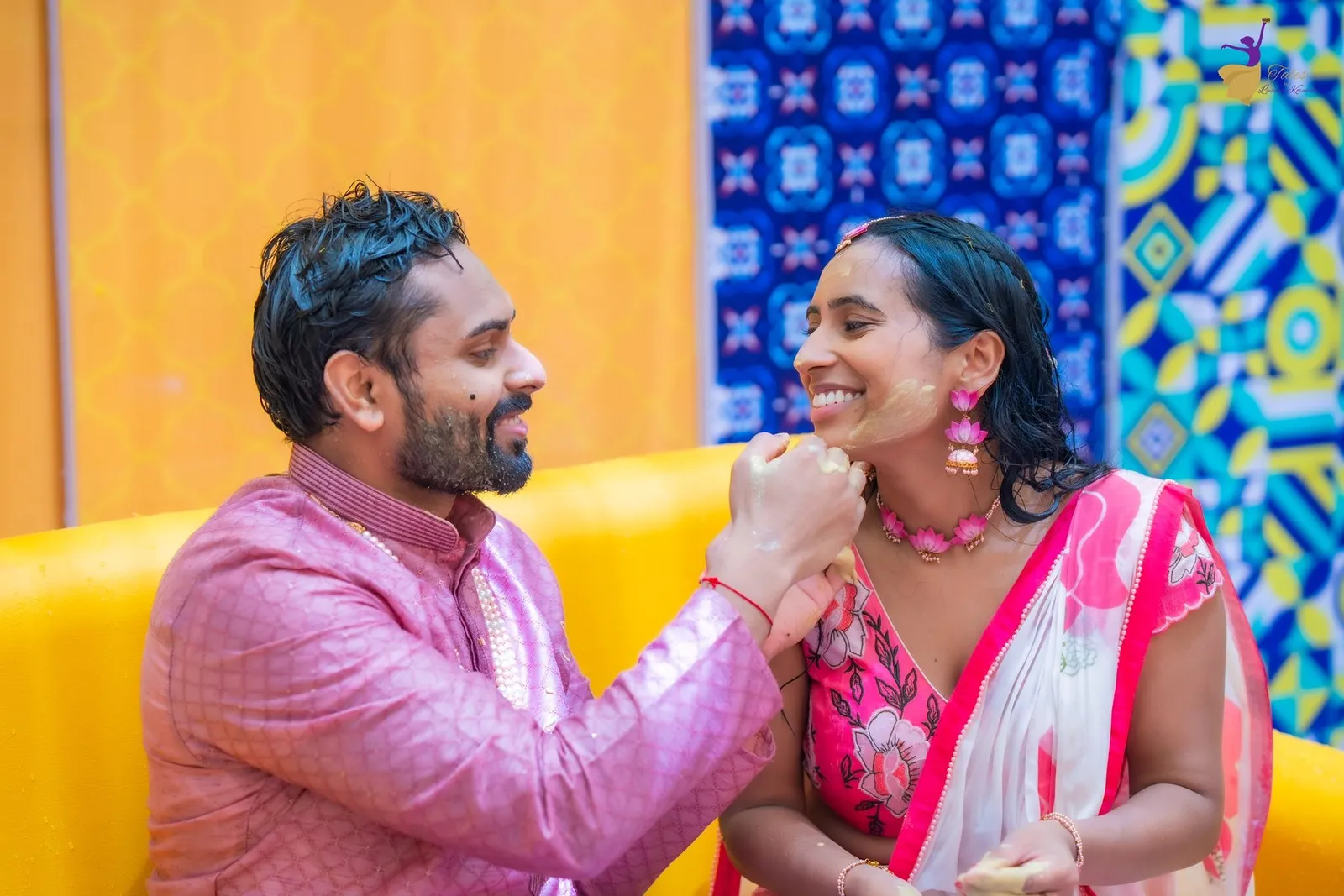 Playful Haldi moment as Manoj reaches toward Priya, Amalapuram