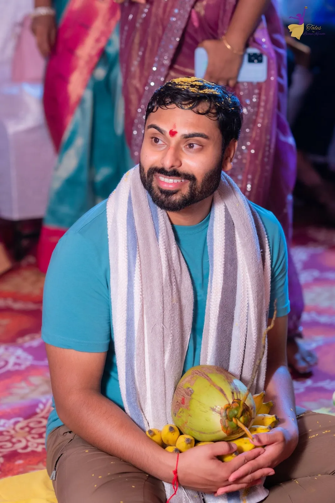 Manoj at his Pellikoduku ceremony in festive attire, Amalapuram