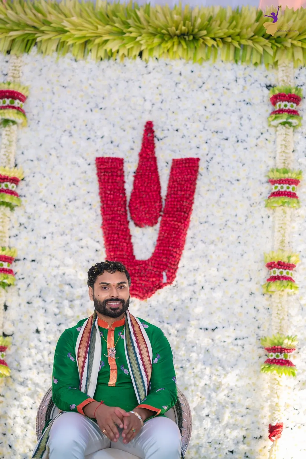 Manoj portrait during Pellikoduku blessings, Telugu groom ritual