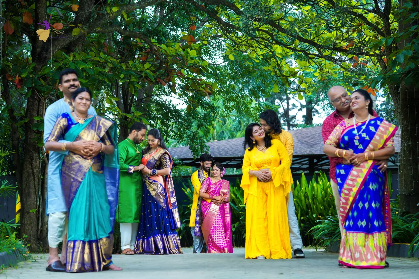 Guests celebrating outdoors in green garden, Hyderabad wedding