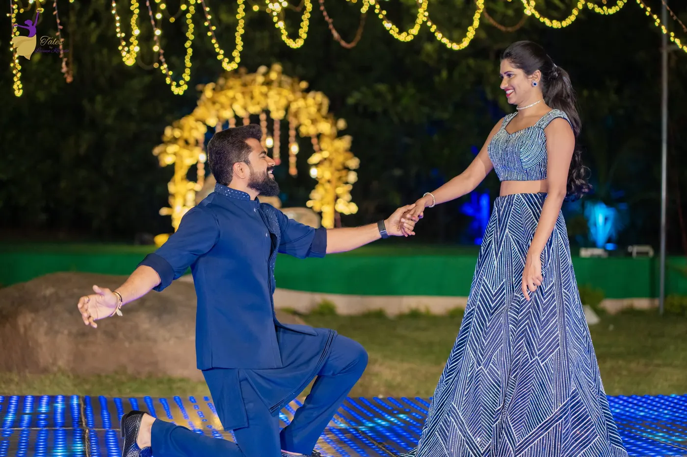 Couple portrait at evening celebration, Hyderabad