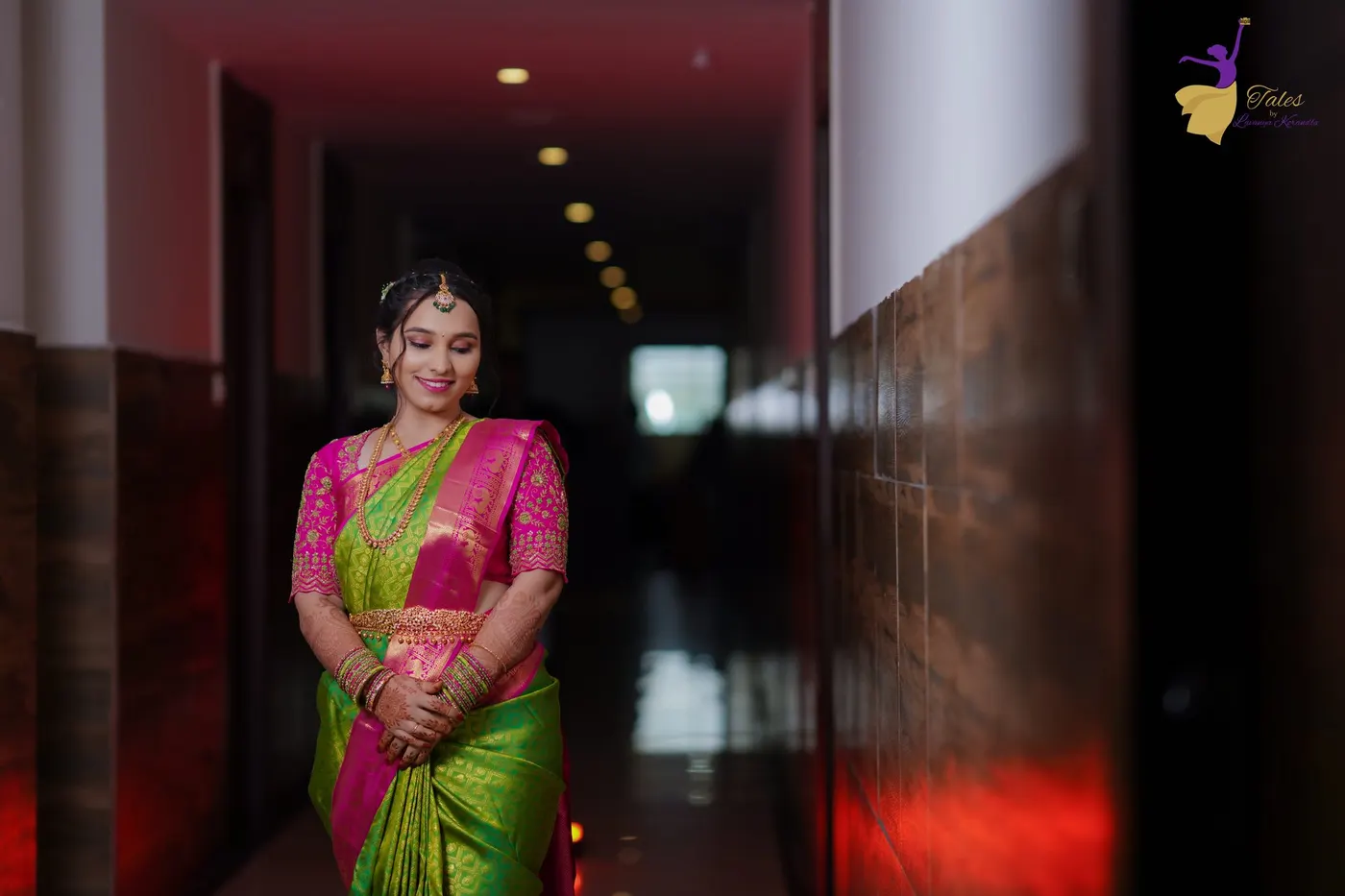 Romantic couple portrait in purple and pink silk, Hyderabad