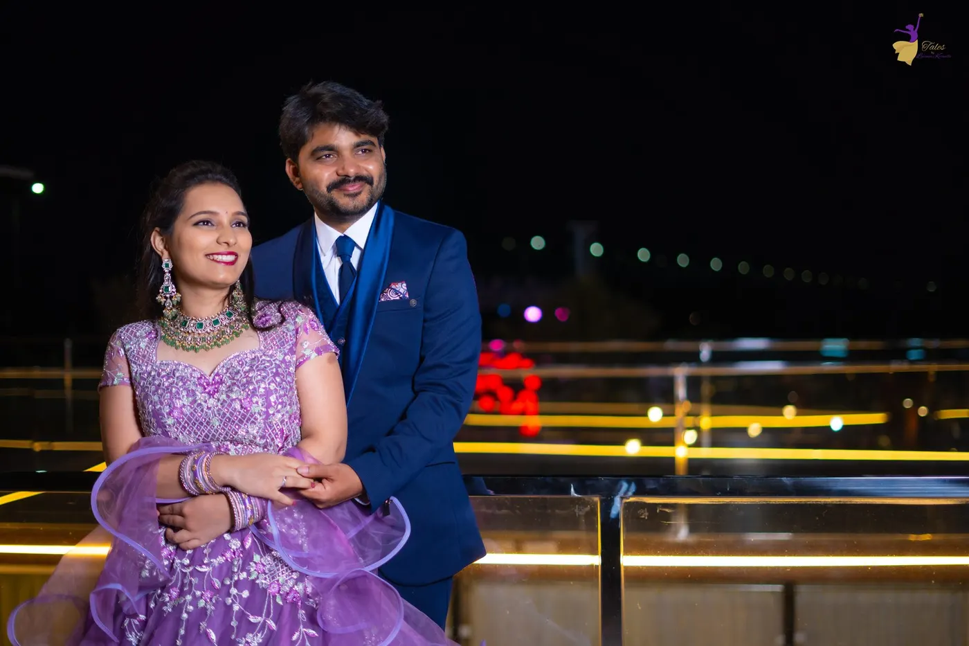 Couple in festive silk attire, Hyderabad wedding celebration